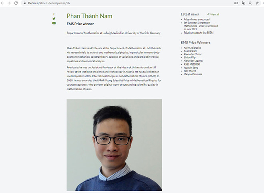 Nhà toán học trẻ người Việt được giải thưởng toán học danh giá nhất châu Âu